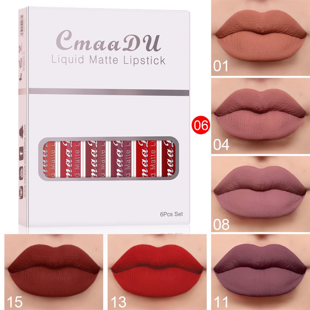 Set of 6 matte waterproof long-lasting lipsticks