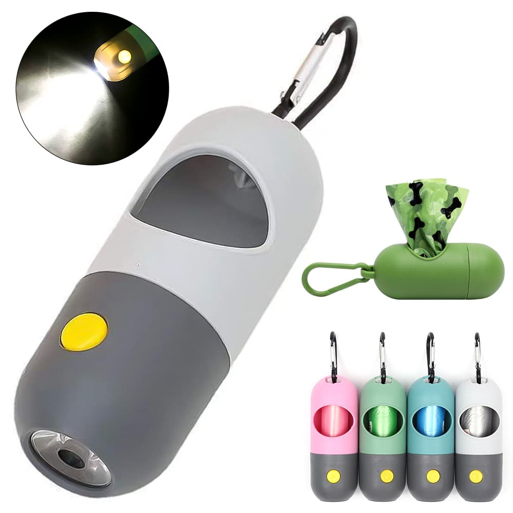 Pet waste bag dispenser with LED light