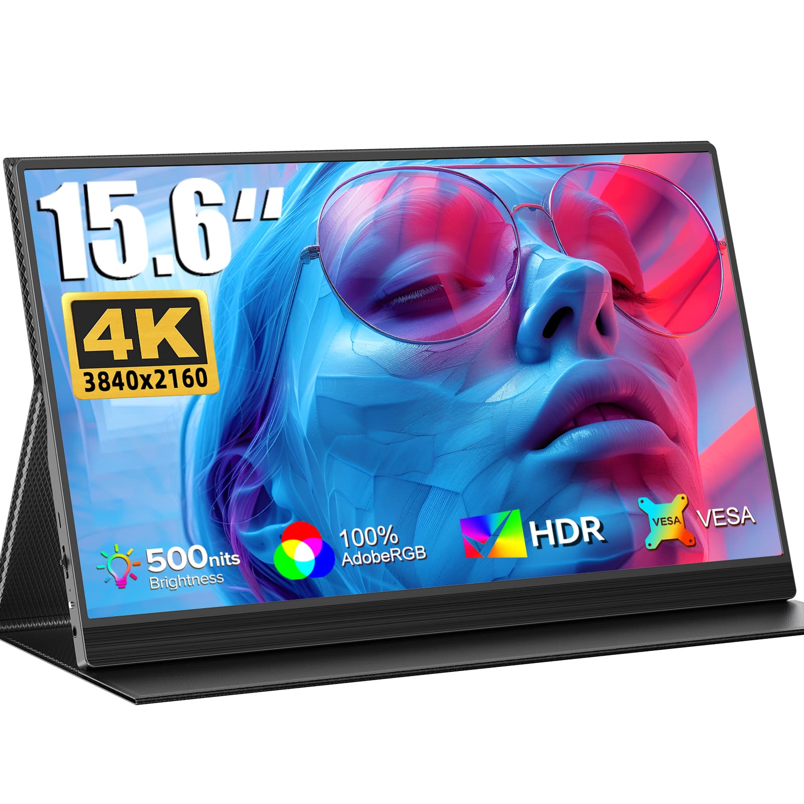 UPERFECT QLED 4K UHD Portable Monitor 145 Percent SRGB 500 Nits 1500 To 1 Contrast HDR FreeSync 156 Inch Gaming Display Type C HDMI VESA And Smart Case