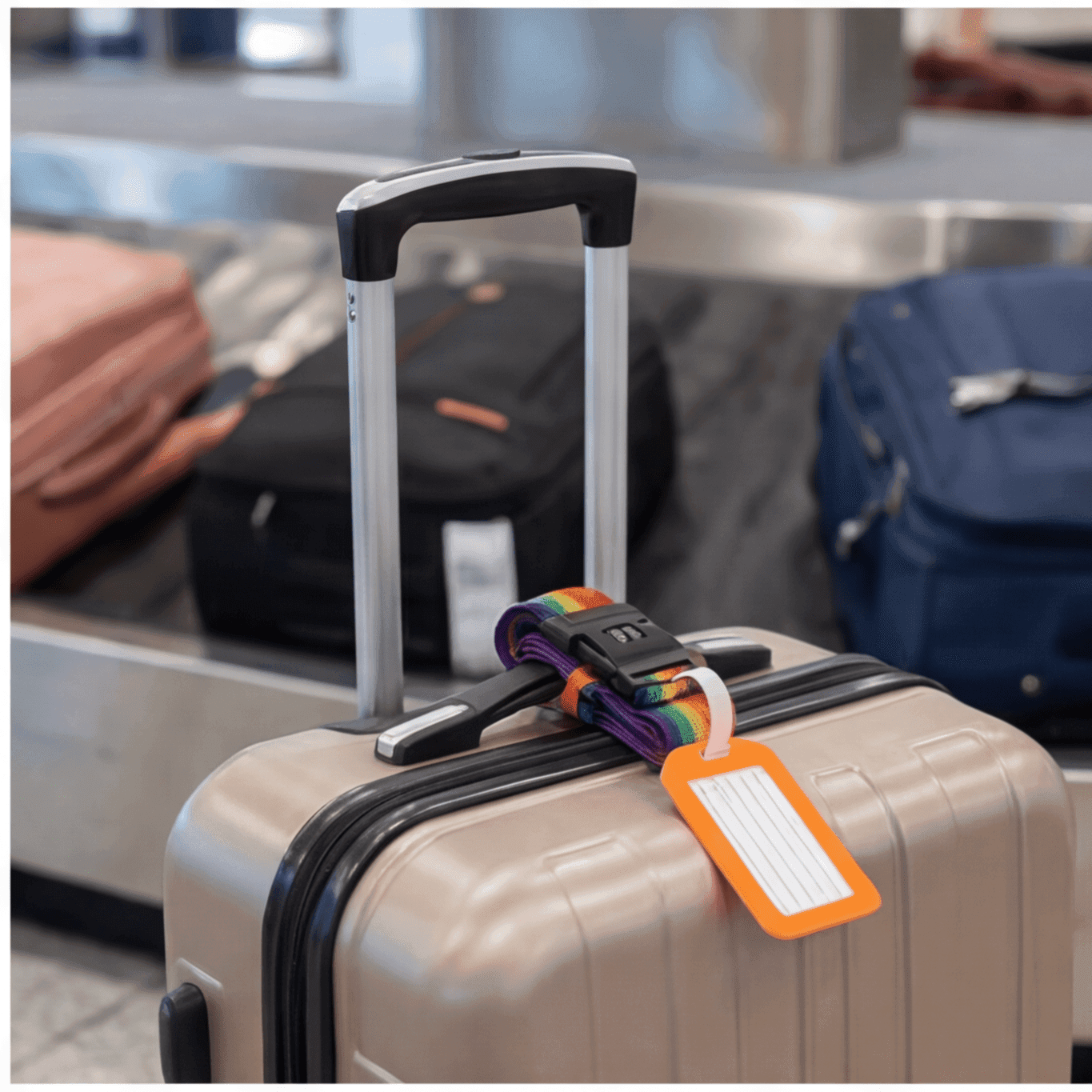 Lot de 2 sangles à bagages colorées avec cadenas TSA et 2 étiquettes à bagages orange pour sacs de voyage - Set d'accessoires de fête