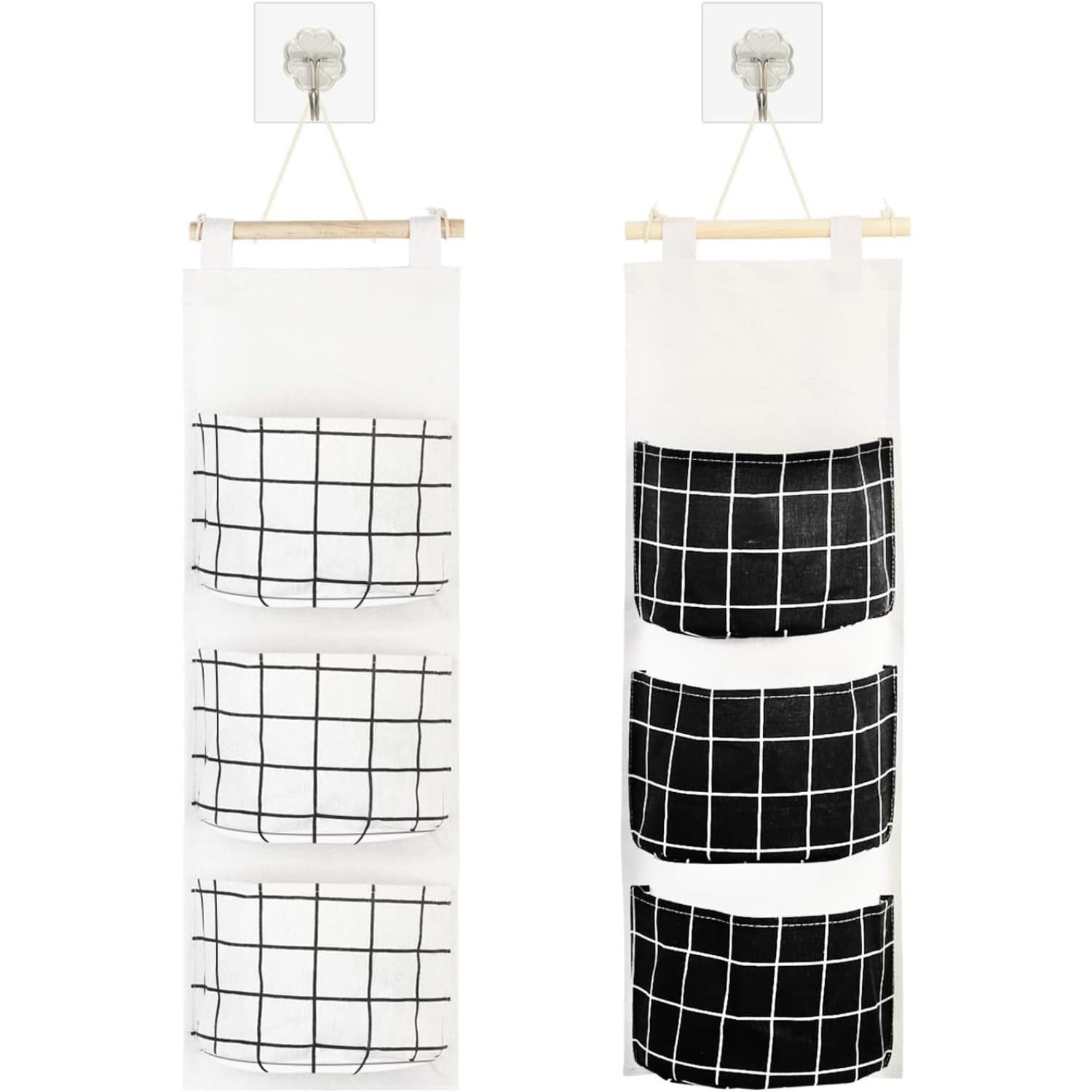 Ensemble de 2 sacs de rangement suspendus avec divers motifs en noir et blanc, comprenant 3 sacs, adaptés aux salons, salles de bains, chambres, bureaux et portes