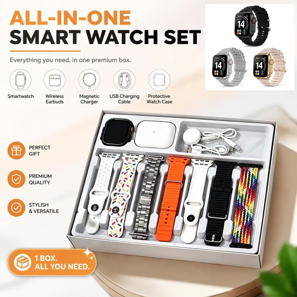 Smart watch with wireless earbuds and accessories