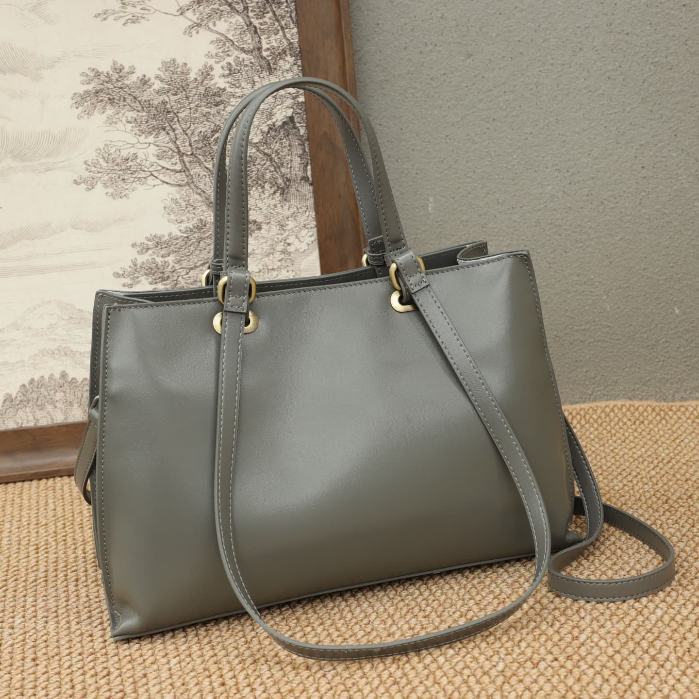 Sac en cuir véritable pour femme, sac sous le bras en cuir de vachette pleine fleur polyvalent, sac fourre-tout à main et bandoulière, style luxe léger, simple et chic pour le quotidien