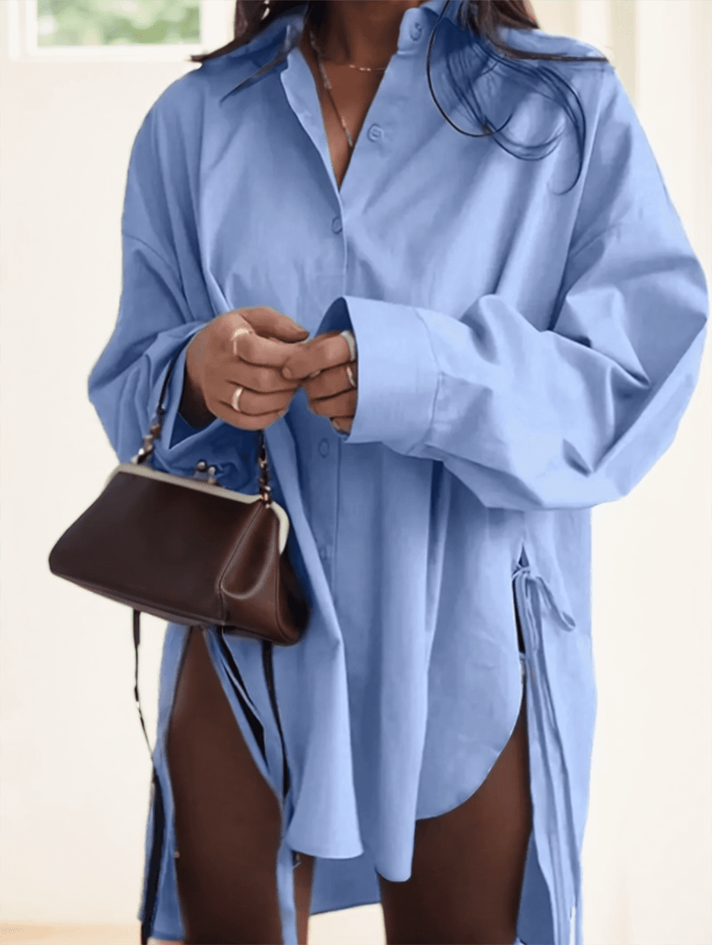 Women's Solid Color Drop Shoulder Long Sleeve Shirt
