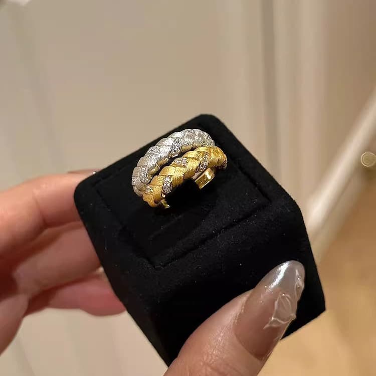 S925 Sterling Silver Brushed Woven Wheat Ear Ring For Women Light Luxury Vintage Style Heavy Craft Texture Twist Finger Ring
