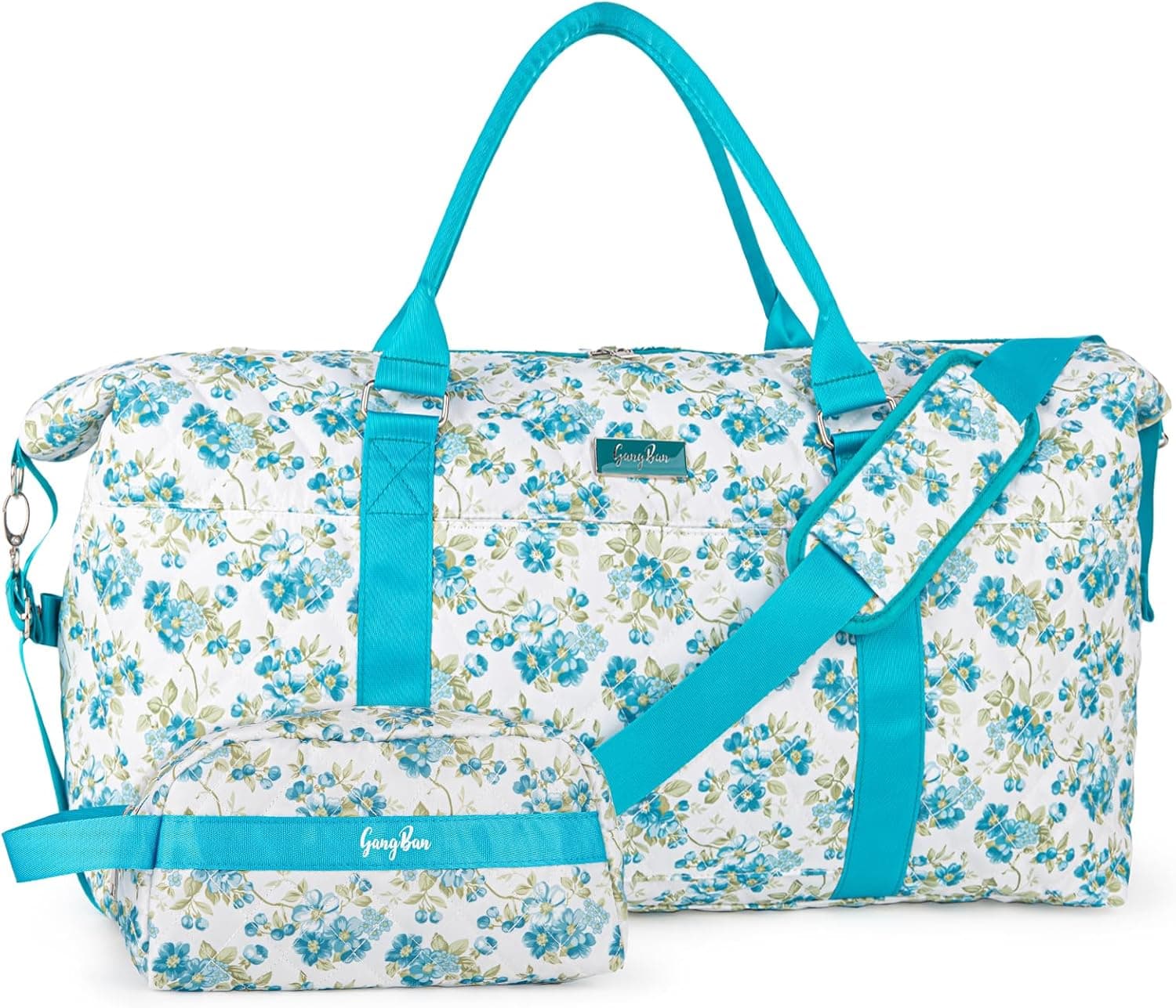 Women's Travel Bag With Toiletry Pouch Carry-on Overnight Weekend Bag For Travel Yoga And Gym White Floral Design