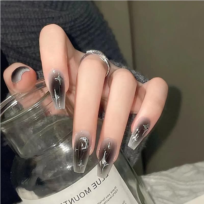 24 PCS Black Silver Star Nail Art