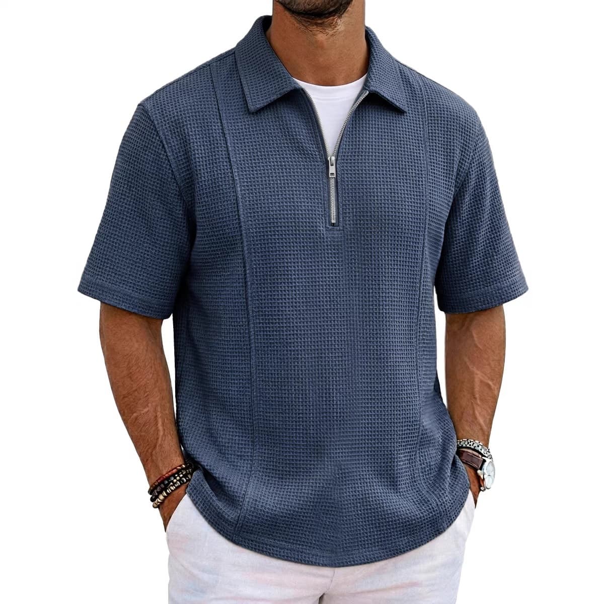 Sports-style Boat-neck Half-zip Polo Shirt