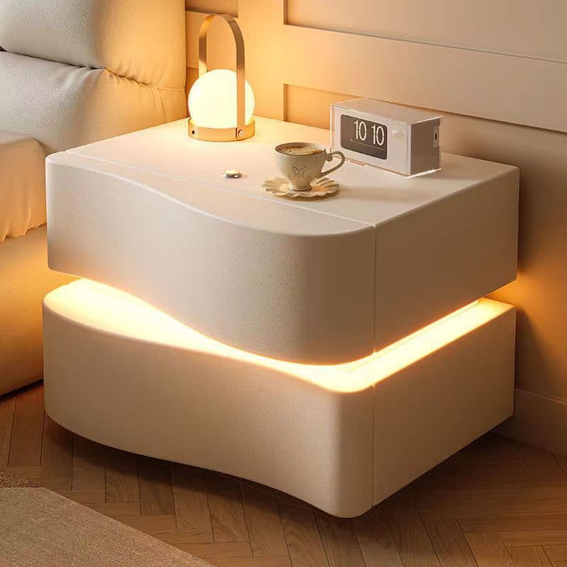 Table de chevet style crème - Table de nuit moderne et minimaliste avec rangement pour chambre et décoration intérieure