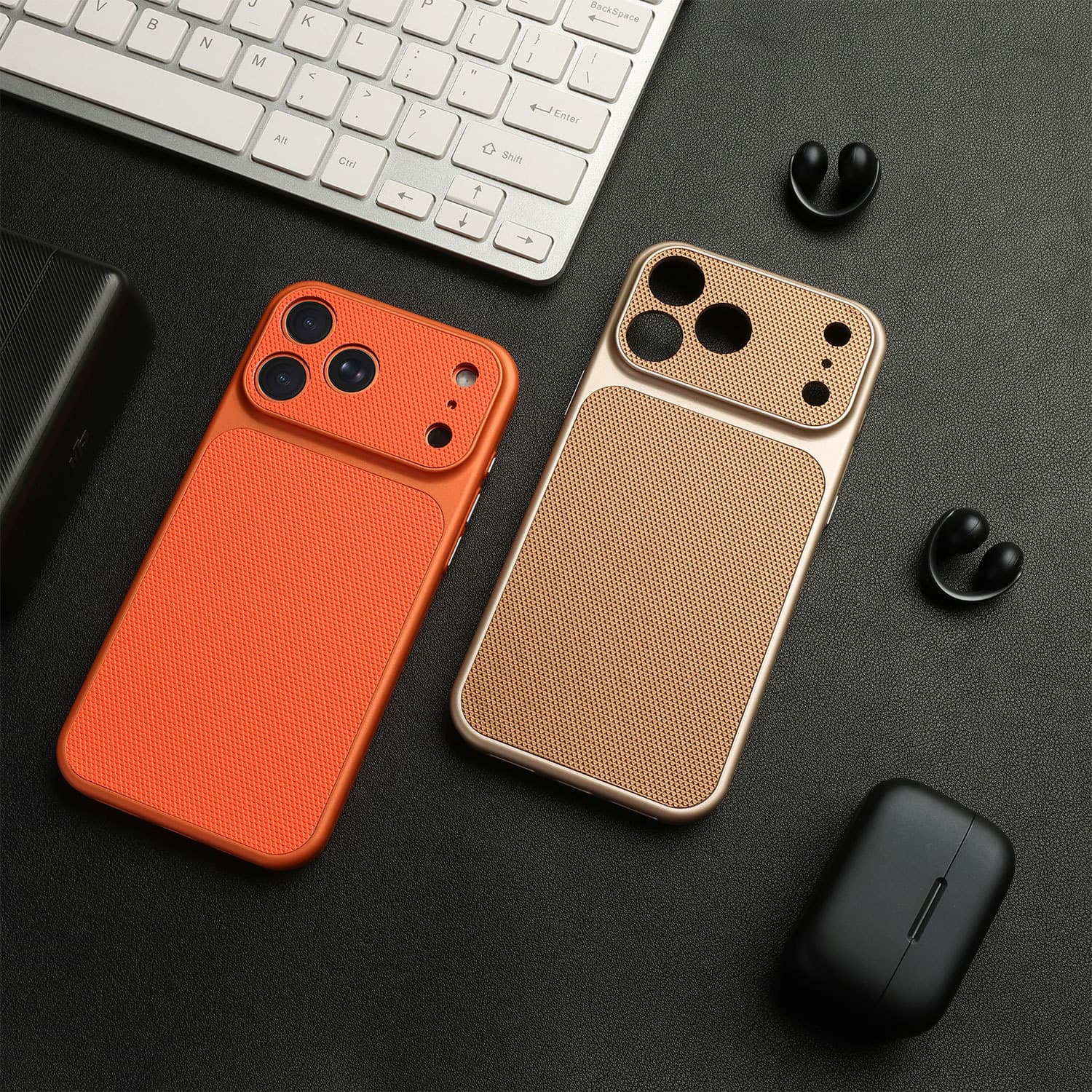 Leather Diamond Pattern Full Coverage Phone Case with Large Window for 17 Pro Max 16 Pro 15 Pro Soft TPU Back Cover