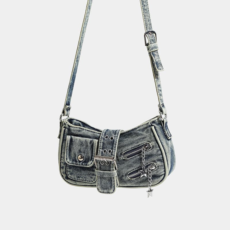 American-style Vintage Denim Underarm Bag