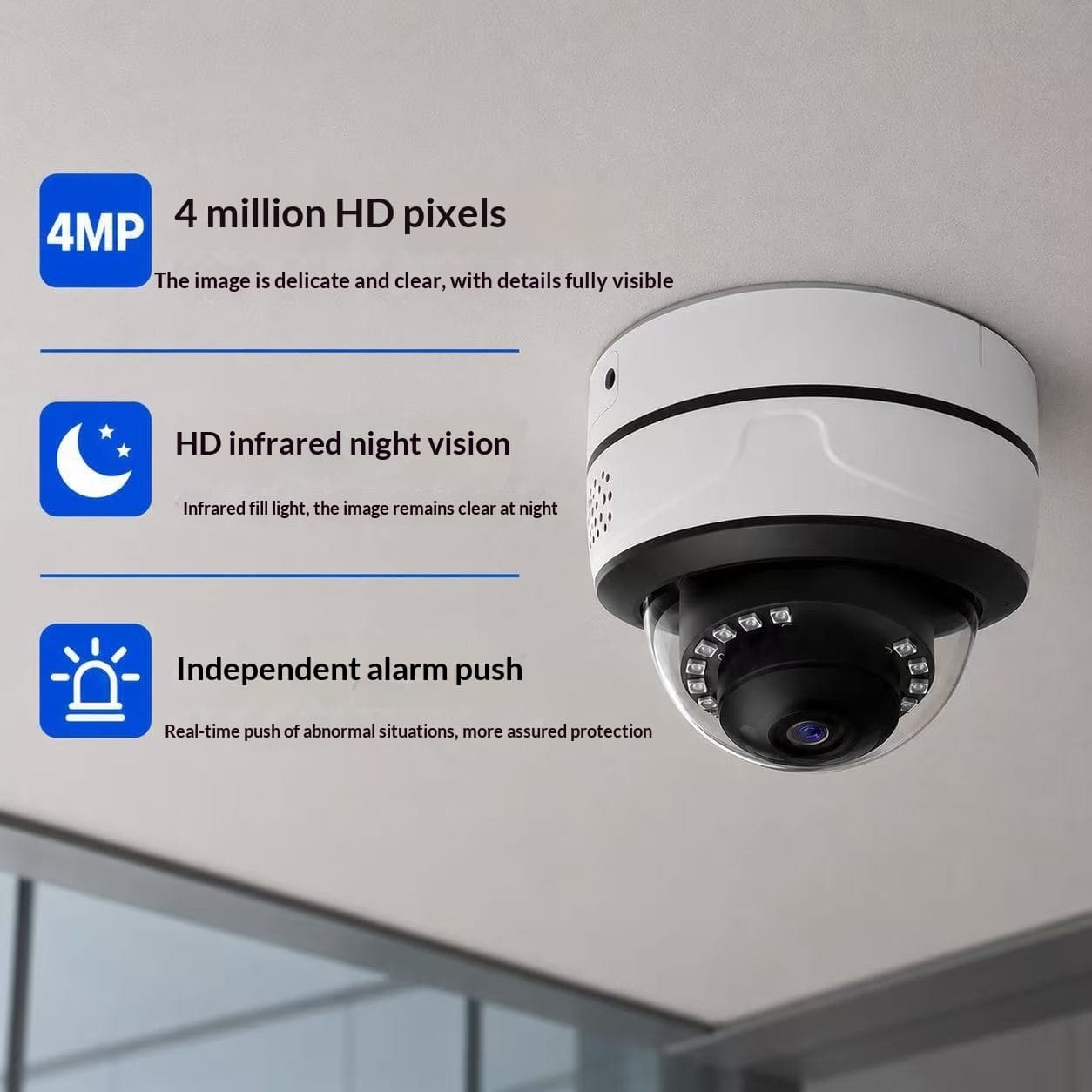Caméra de surveillance POE dôme hémisphérique intérieure 4 mégapixels haute définition