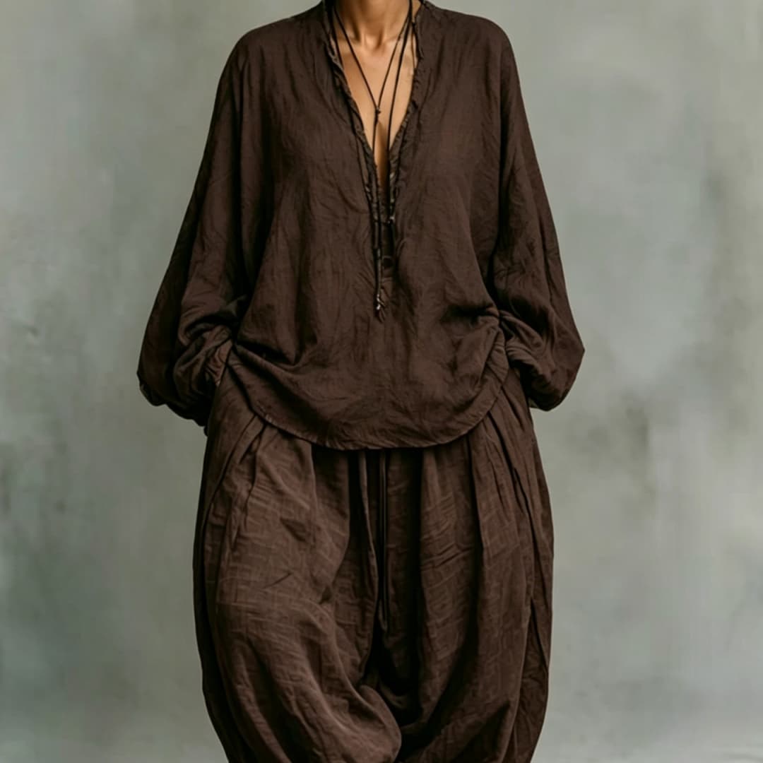 Womens Fashionable Loose-fitting Straight-leg Casual Solid-color Set