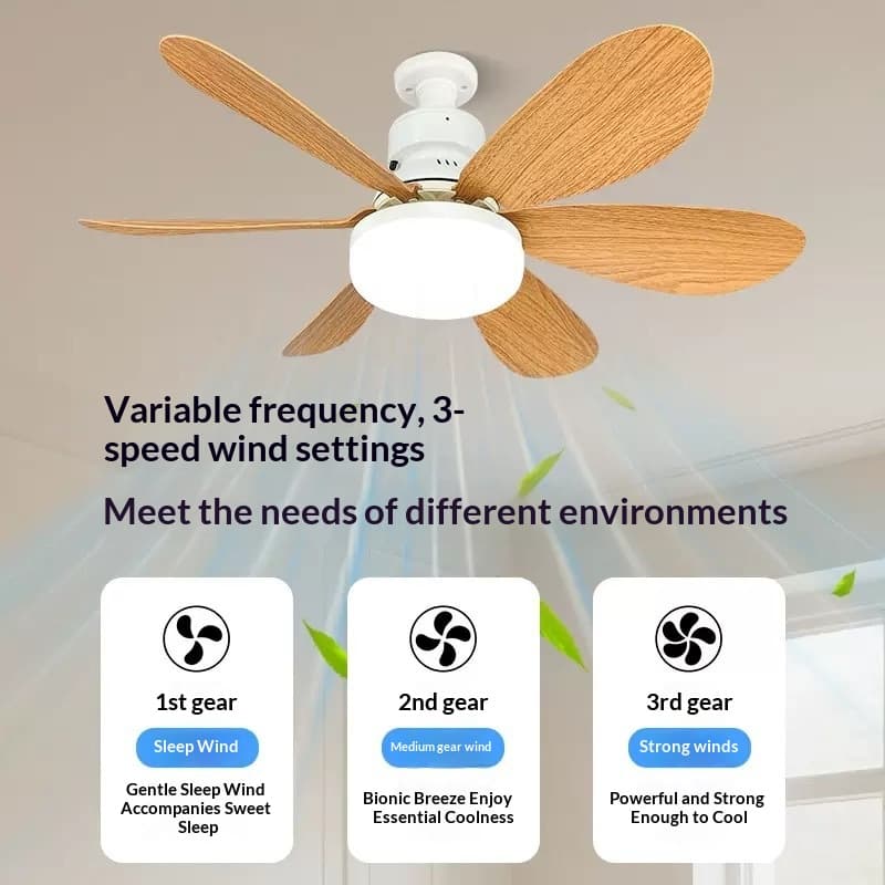 E27 Screw-base Wood-grain Color Floral-pattern 6-blade Fan Light For The Bedroom