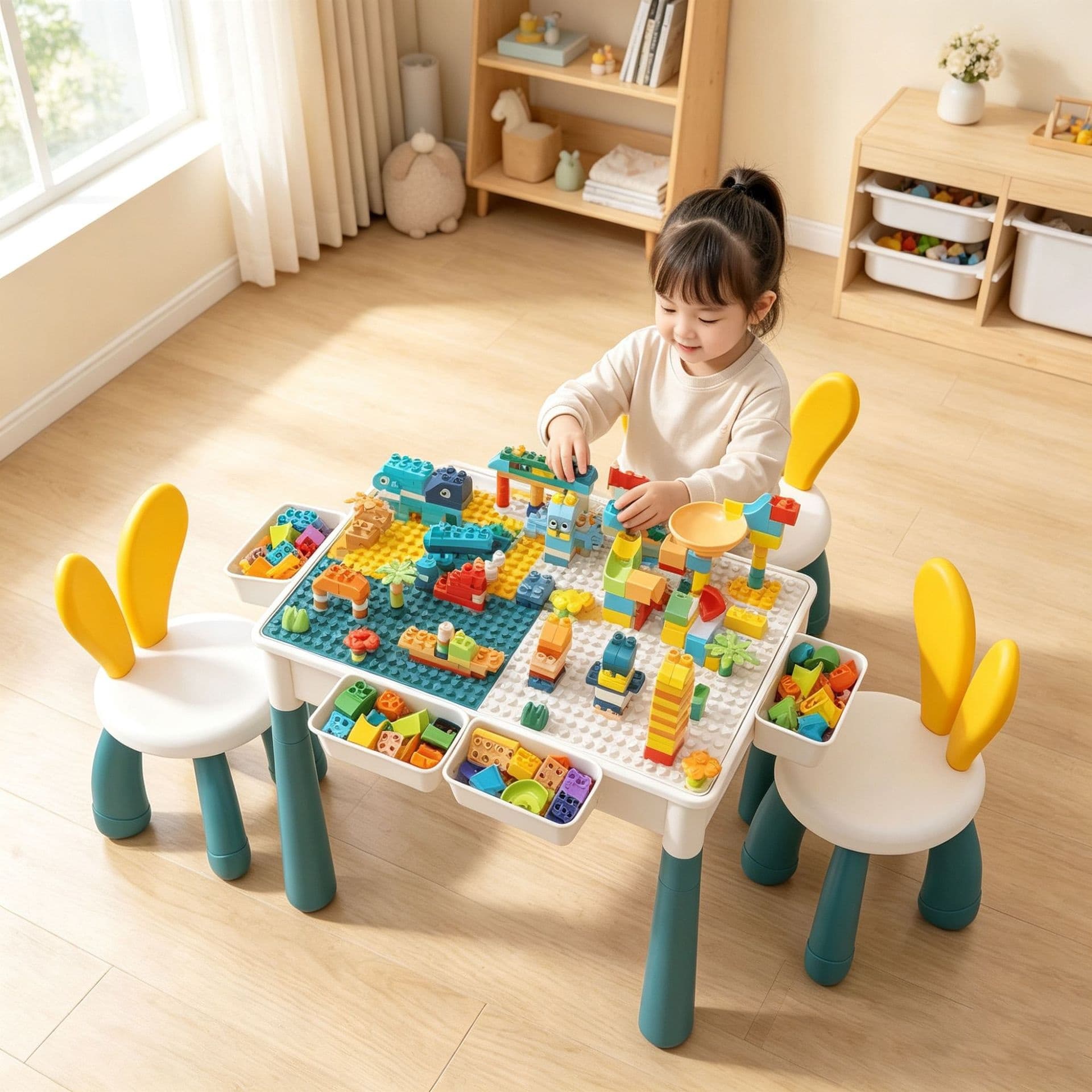 New Childrens Building-block Table With Large Multi-functional Pieces
