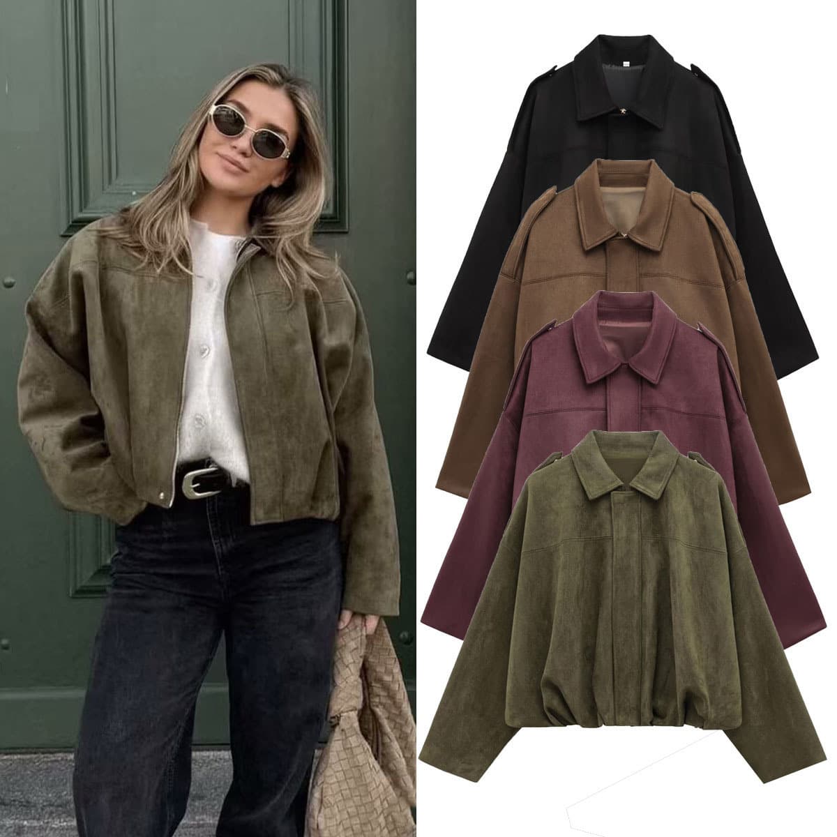 Faux suede pilot jacket