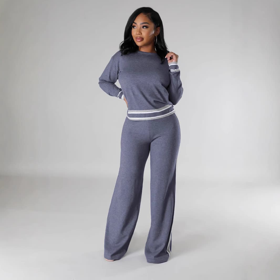 Autumn and winter new long sleeved knitted shirt wide leg casual pants two-piece set