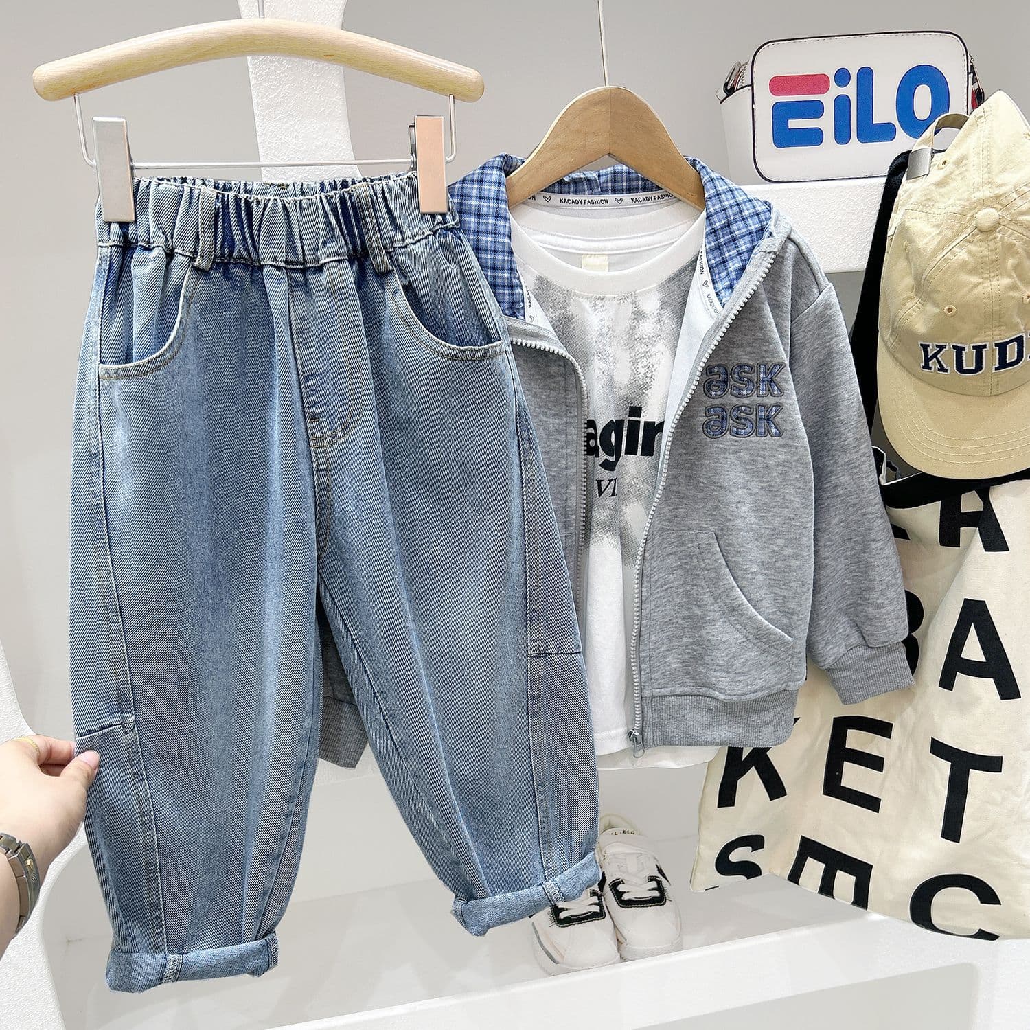 Pantalon long décontracté à jambe droite avec lettres pour enfants et grands enfants