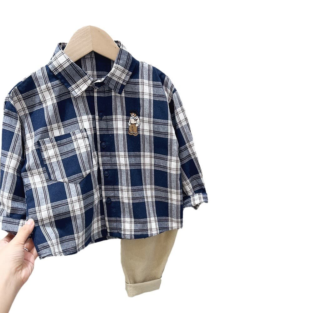 Chemise à carreaux pour enfant à manches longues et col rabattu
