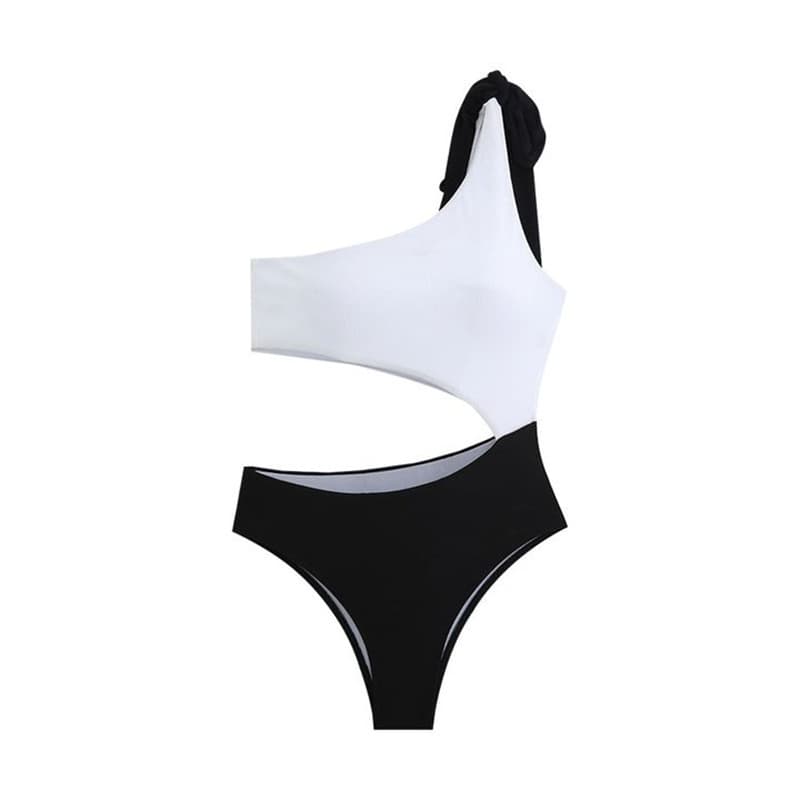 Maillot de bain une pièce color-block pour femme, maillot de plage échancré dénudant le ventre
